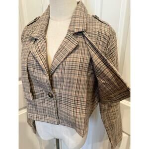 Sage The Label Plaid double flap crop Button Up top Women’s Size Small NEW Nwts